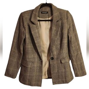 Brown Plaid Allegra K Blazer Professional Business Jacket Eclectic Grandpa Small